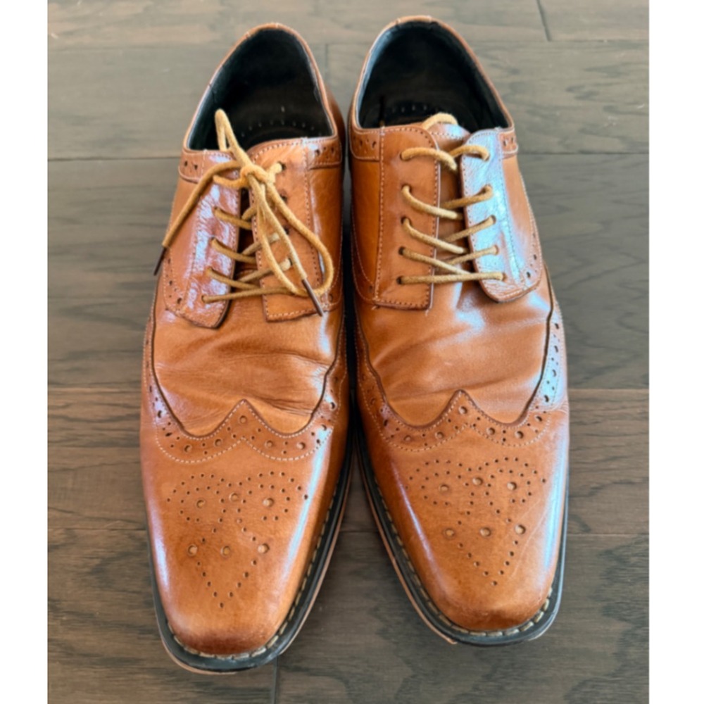 Stacy‎ Adams Mens Cognac Tan Leather Wingtip Oxford Dress Shoes 25092-240 11M